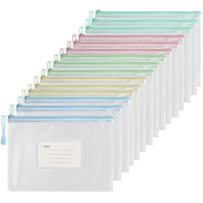 Image de 15 Pièces Pochette Document Zippée A5, 5 Couleur Morandi PVC Mesh Transparentes Dossier, Ranger Papiers petits Objets des Fournitures,Cosmétiques et Accessoires de Voyage etc