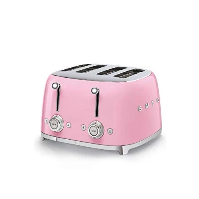 Image de Smeg, Grille pain 4 Tranches TSF03PKEU, Fentes 36 mm, 6 Niveaux de Brunissage, Fonction Chauffage, Décongélation et Bagel, Éjection Automatique du Pain, 2 Ramasse Miettes, 2000 W, Rose