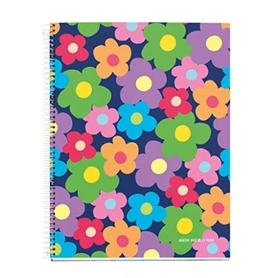 Image de Agatha Ruiz de la Prada Miquelrius Carnet A4, 4 Bandes Couleur, 120 Feuilles, Règles Horizontales 7 mm, Trous, Microperforé, Couverture Rigide, Fleur