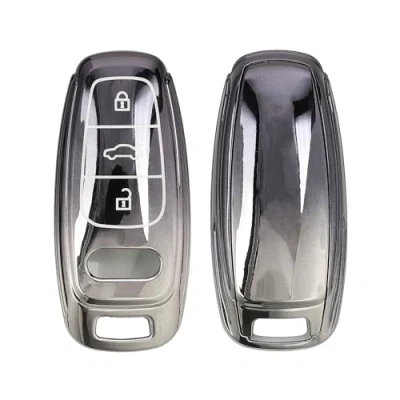 Image de kwmobile Boitier Clef Voiture Compatible avec Audi A6 A7 A8 Q7 Q8 Keyless 3 Bouton Coque en Silicone de Étui Protection Gris foncé argenté