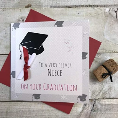 Image de WHITE COTTON CARDS Carte de remise diplôme faite à la main Inscription To A Very Clever NIECE ON YOUR GRADUATION Code G15 N Blanc 16 x cm