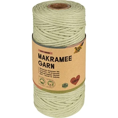 Image de Folia 24992 Fil macrame Vert en Coton torsade 100 m de Doux Diametre 3,5 mm pour Bricolage et nouage
