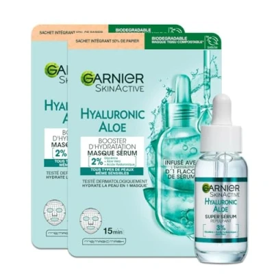 Image de Garnier Routine Hydratante : SÉRUM &amp; Masques Tissus Sérum, Femme, Taille: One Size, Bleu