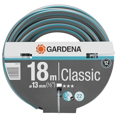 Image de tuyau Classic de Gardena 13 mm (1/2 Pouce), 18 m : d’arrosage universel en tissu croisé robuste, résistance à l&#039;éclatement 22 bars, résistant aux UV, sans pièce du système (18002 20)