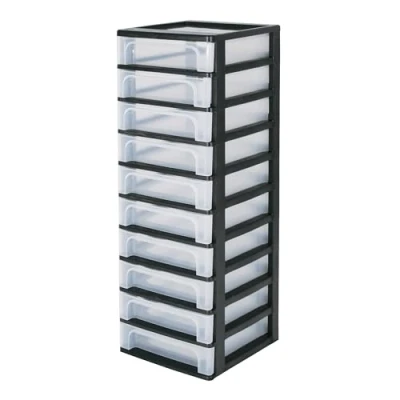 Image de Iris Ohyama, Tour de Rangement Plastique, 10 Petits Tiroirs, Noir, Ouverture Facile, Format A4, A5 &amp; A6, Meuble, Organisateur, pour Bureau, Fourniture Scolaire, Papeterie, Sans BPA, OCH 2100