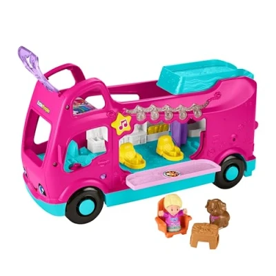 Image de Fisher Price Coffret Little People Barbie Camping Car Transformable avec lumières Musicales et 2 Figurines, à partir de 18 Mois, Version multilingue, HYR86