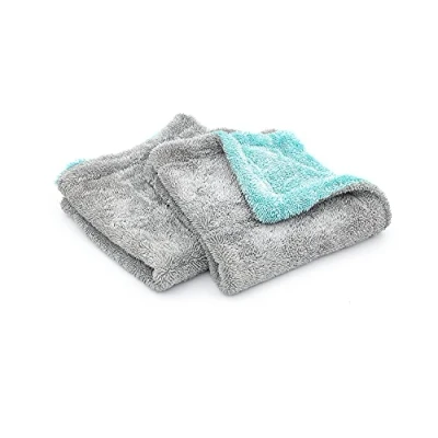 Image de The Rag Company Liquid8r Absorbent 70/30 Blend Microfiber Drying Towel for Cars, Trucks, SUVs, Safe Detailing + Scratch Free, Twist Loop, 1100gsm, 16in x 16in, Aqua Blue/Grey (2 Pack)