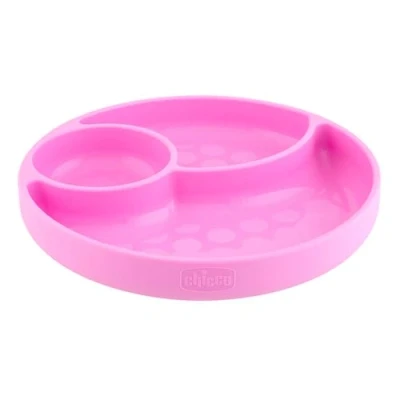 Image de Chicco Assiette Ventouse Compartimentée en Silicone pour Bébé, Vaisselle Souple et Résistante, Compatible avec Lave Micro Ondes dès 12 Mois, Rose