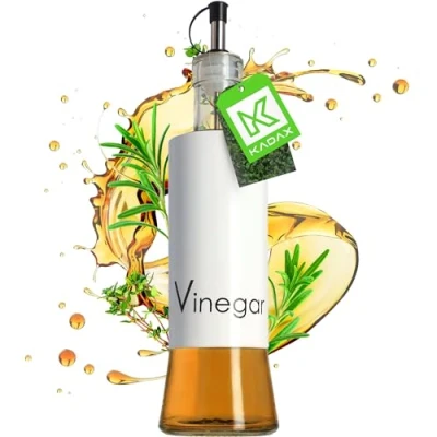 Image de KADAX distributeur pour condiments liquides, flacon en verre avec éléments acier, huile, vinaigre, bidon d&#039;huile, d&#039;huile d&#039;olive (vinaigrette, blanc)