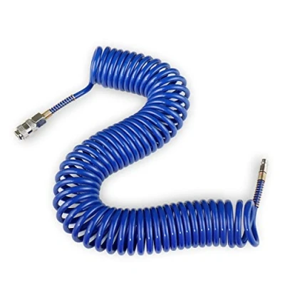 Image de CCLIFE 10m Tuyau d&#039;air en PU à ressort enroulé pneumatique pour ligne ou transfert de fluide, avec restricteur courbure Coupleur rapide et bouchon