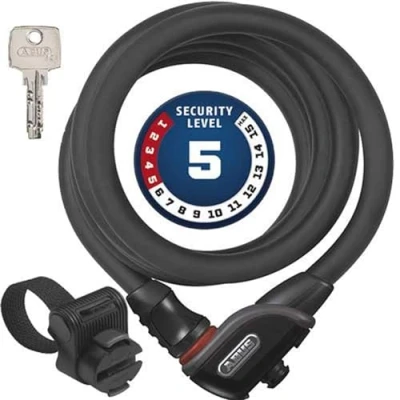 Image de ABUS Antivol à câble Phantom 8950/180 TexKF Kit d&#039;antivols pour vélo avec support le cadre du 12/15 mm Niveau de sécurité 5 Noir