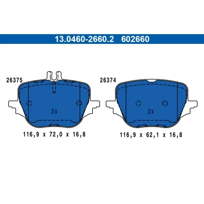 Image de ATE 13.0460 2660.2 Jeu de plaquettes frein préparé pour indicateur d&#039;usure, contact signal d&#039;usure exclu MERCEDES BENZ: Classe S Berline