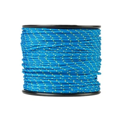 Image de SNURO Corde en polypropylène (2mm, 100m, Bleu avec Jaune et Vert) tressée Paracorde légère pour l&#039;extérieur, la Survie Le Jardin Charge de Rupture 71kg