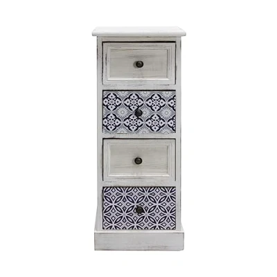 Image de Rebecca Mobili Commode Assemblée, Table De Chevet Étroite Bois MDF, Blanc Gris, 4 Tiroirs, Vintage, Entrée Salle Bain Mesures : 76 x 30 25 cm (H L P) Art. RE6604