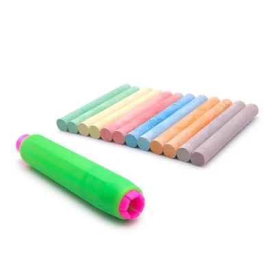 Image de Leddy Living Lot de 12 Craies colorées avec porte craie réglable pour tableau noir, école, bureau et maison Anti poussière, facile à utiliser, idéal dessin écriture