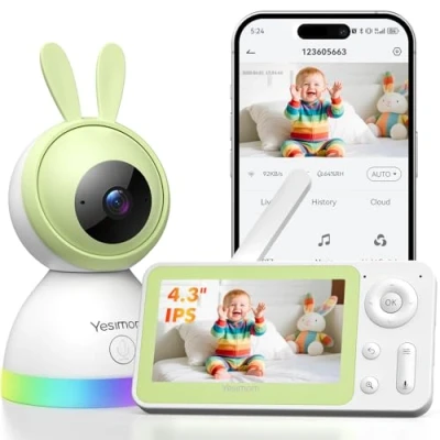 Image de YESIMOM 1080P Babyphone Camera 360 PTZ, Baby Phone avec Caméra Vidéo et Audio APP, Vision Nocturne Infrarouge, Zoom 4X, Détection de Mouvement/Son Suivi Automatique, Alarmes Zone, sans WiFi