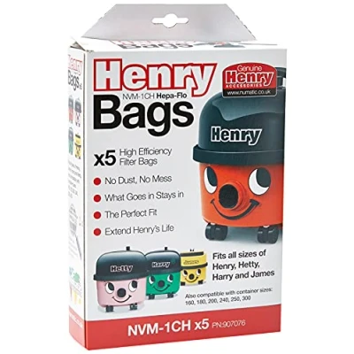 Image de Henry 907076 HepaFlo 1 Paquet de Sacs pour aspirateur NVM 1CH Pack of 5 Blanc 1CH/907076