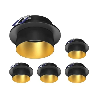 Image de ledscom.de 5 cadres d&#039;encastrement au plafond KRON, rond, noir/or mat