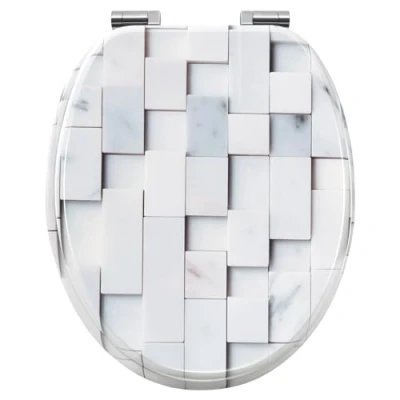 Image de WOLTU Abattant WC, Cuvette Toilette, WC avec Frein de Chute, Lunette Toilettes en Forme O, Charnières Réglables, Montage par Bas, MDF, Motif Mosaïque, WS2966