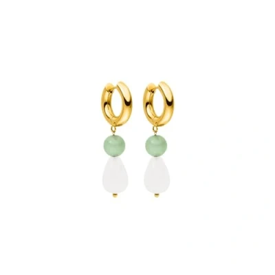 Image de Purelei® Clear Quartz Drop Boucles d&#039;oreilles, Créoles pour femmes en acier inoxydable durable, d&#039;oreilles résistantes à l&#039;eau aventurine et perles de quartz, longueur 44,5 mm (Or)