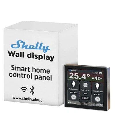 Image de Shelly Wall Display Noir Panneau de contrôle pour maison intelligente avec interrupteur relais Écran tactile Alexa, Google Home App iOS Android Capteur température, humidité &amp; LUX