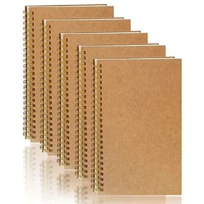 Image de PALUDO Lot de 5 A5 Cahiers à Spirales Quadrillé Classique, Bloc Notes Couverture Kraft 100 Pages / 50 Feuiles, Carnet Notebook Cahier Note Dessin pour Voyage École Bureau