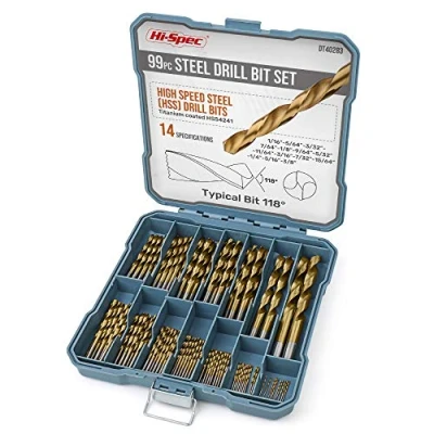Image de Hi Spec Lot de 99 Forets HSS en Acier Revêtu Titane (1 10 mm) Kit Complet pour Bois, Métal, Plastique Coffrets avec Coffret Rangement Robuste et Pratique