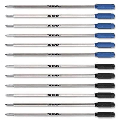 Image de NEO+ 12 x recharges de stylo, pointe moyenne 0.7 mm Ils sont compatibles (6 encre noire, 6 bleue)
