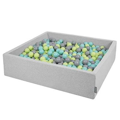 Image de KiddyMoon Piscine À Balles pour Bébé Carré 120X30cm/600 7Cm Grande Fosses Boules Jouet Enfant, Gris Clair:Vert Clair Turquoise