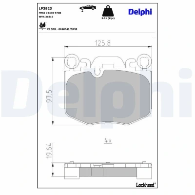 Image de DELPHI LP3923 Jeu de plaquettes frein préparé pour indicateur d&#039;usure avec tôle anti bruit sans accessoires