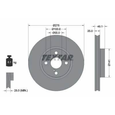 Image de TEXTAR PRO 92126003 Disque de frein 275 25 04/06 100 ventilé l&#039;extérieur revêtu sans boulon fix roue, moyeu roue