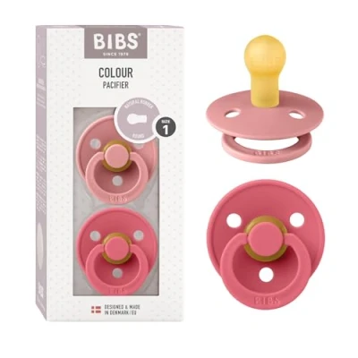Image de Tétine BIBS Colour. Lot de 2 sucettes. Sans bisphénol A, Téterelle symétrique. Latex caoutchouc naturel, Fabriqué au Danemark, Taille 1 (0 6 mois), Dusty Pink/Cora