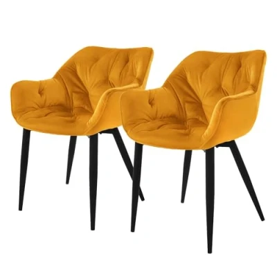 Image de ML Design Set 2 Chaises de Salle à Manger, Jaune Moutarde, Assise Rembourrée en Velours, Pieds Métalliques Noir, avec Dossier et Accoudoirs Ergonomiques, Fauteuil Moderne Salon Bureau Chambre Cuisine