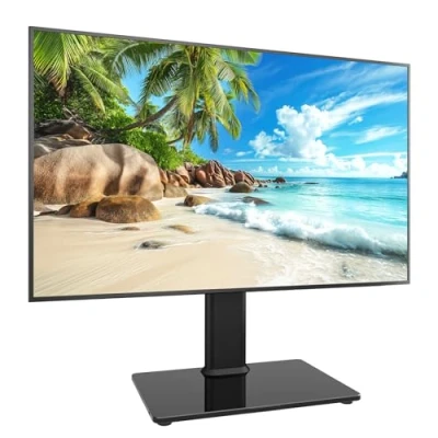 Image de Support TV Universel pivotant/Support de Table pour téléviseurs 13 à 39 Pouces, pivotant 100 degrés, réglable en Hauteur sur 4 Niveaux, Base Verre trempé très résistante