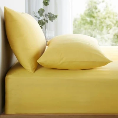 Image de Appletree Drap Housse Jaune Super King 182 x 200 28 cm Uni Clair Doux et Luxueux 100% Coton