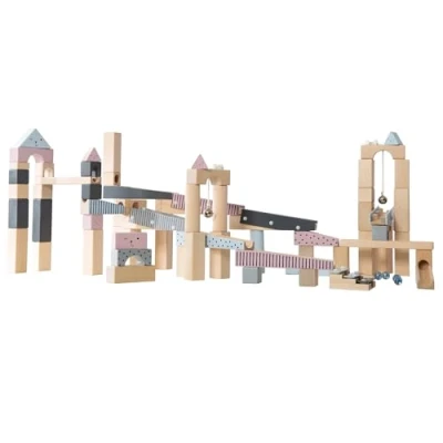 Image de roba Grand Circuit de Billes en Bois 80 Éléments à Assembler + 20 Toboggan Jeu Construction Tons doux