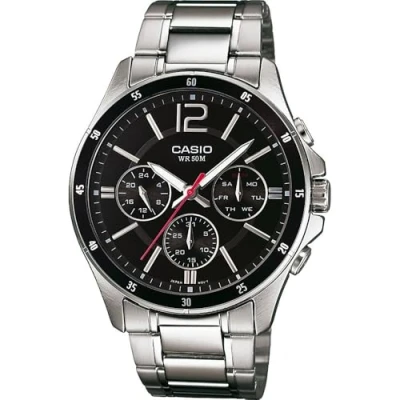Image de Montre CASIO MTP 1374PD 1AVEF Acier inoxydable Résistante à l&#039;eau 5 bar Cadran noir