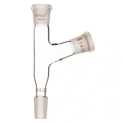 Image de stonylab Adaptateur Distillation Verre 3 Voies, Borosilicaté à Trois Voies en Angle de 105 Degrés avec Joints 14/20 pour Approvisionnement Laboratoire