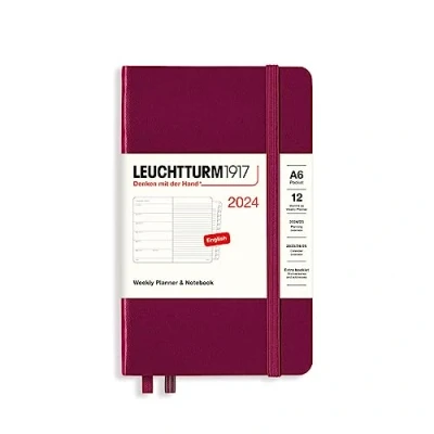 Image de LEUCHTTURM1917 367713 Agenda semainier et bloc notes 2024, 12 mois, format medium (A5), rouge port (en anglais)