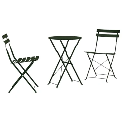 Image de Set de Bistro Pliable 3 Pièces Vert Foncé en Acier 42002967