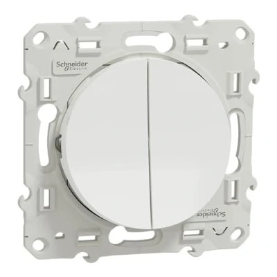 Image de Schneider Electric S525214 Odace, double va et vient, 10 AX, connexion rapide, Blanc vient Blanc, à griffes