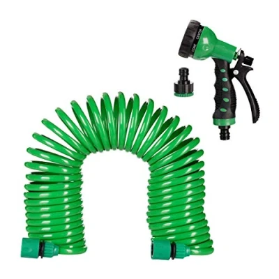 Image de relaxdays Tuyau de Jardin avec Pomme d’arrosage, Extensible et Flexible Jusqu’à 10 m, en Spirale, 7 Modes Jets, pour arrosage, 10025438