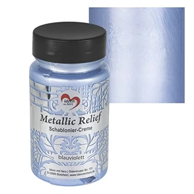 Image de Ideen mit Herz Crème de pochoir en relief métallique Pâte structurelle fine Peinture au à 90 ml base d&#039;eau (bleu violet)
