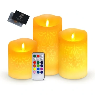 Image de UCAMP Bougies LED,3PCS LED,Lampe Bougie LED sans Flamme,Bougies à Lot de 3,Bougies en Cire Véritable avec Télécommande,Bougies Flamme Piles