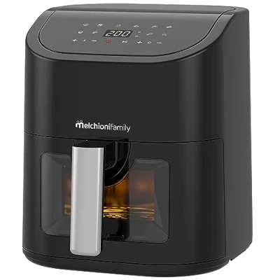 Image de Melchioni Family Friteuse à Air MARIANNA, Capacité de 5,2 litres, avec Fenêtre Transparente et Écran Numérique, Sans Huile 9 Programmes, 50 200, Couleur Noire