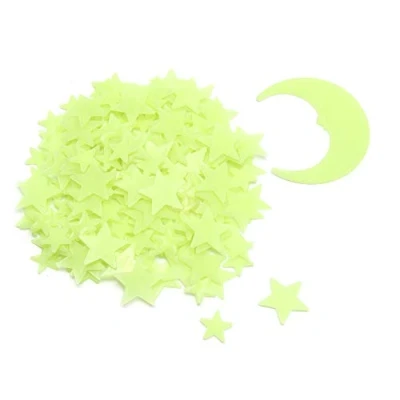 Image de Ymai Lot de 201 autocollants 3D en forme d&#039;étoiles jaunes phosphorescentes pour mur, plafond, chambre à coucher, d&#039;enfant, garantit une longue luminosité fluorescente (lune et étoiles)