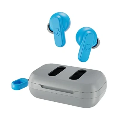 Image de Skullcandy Dime 2 Écouteurs Intra Auriculaires sans Fil, Autonomie 12 h, Microphone, Compatibles iPhone + Android Appareils Bluetooth Gris/Bleu
