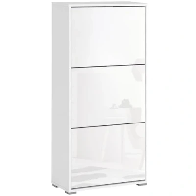 Image de HOMCOM Meuble à Chaussures Armoire 3 Portes abattantes Compartiments en Bois dim. 60L x 26I 124H cm Blanc laqué