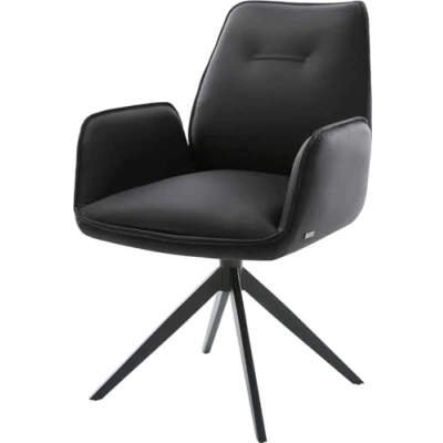 Image de Chaise pivotante Zoa Flex cuir de vache noir pied croisé large pivotement sur 360 fonction bascule ressorts ensachés