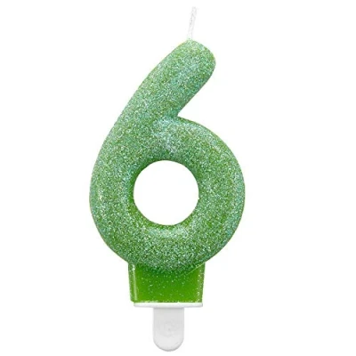 Image de amscan Bougie numérotée à Paillettes pour gâteaux, 10203662, Green, 6